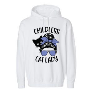 Childless Cat Lady Messy Bun Garment-Dyed Fleece Hoodie