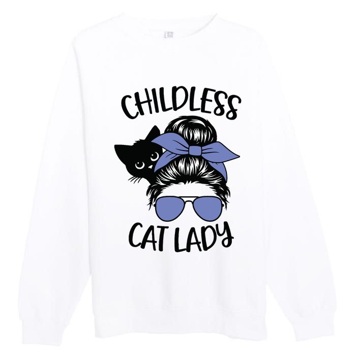 Childless Cat Lady Messy Bun Premium Crewneck Sweatshirt