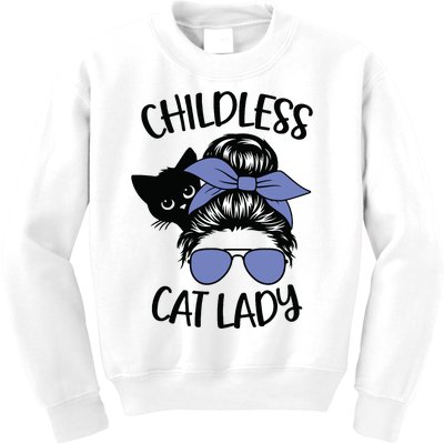 Childless Cat Lady Messy Bun Kids Sweatshirt