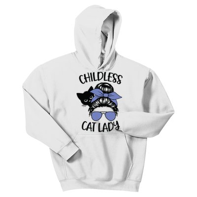 Childless Cat Lady Messy Bun Kids Hoodie