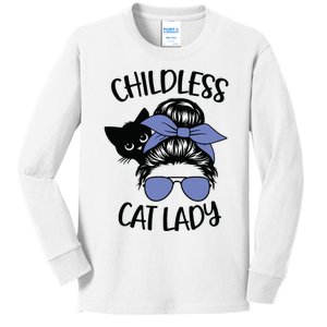 Childless Cat Lady Messy Bun Kids Long Sleeve Shirt