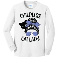 Childless Cat Lady Messy Bun Kids Long Sleeve Shirt