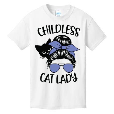 Childless Cat Lady Messy Bun Kids T-Shirt