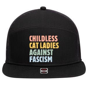 Childless Cat Ladies Against Fascism Kamala Harris 2024 7 Panel Mesh Trucker Snapback Hat