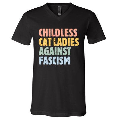 Childless Cat Ladies Against Fascism Kamala Harris 2024 V-Neck T-Shirt