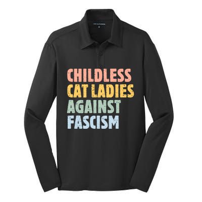 Childless Cat Ladies Against Fascism Kamala Harris 2024 Silk Touch Performance Long Sleeve Polo