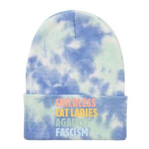 Childless Cat Ladies Against Fascism Kamala Harris 2024 Tie Dye 12in Knit Beanie