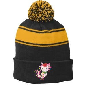 Cute Christmas Lights Axolotl Stripe Pom Pom Beanie