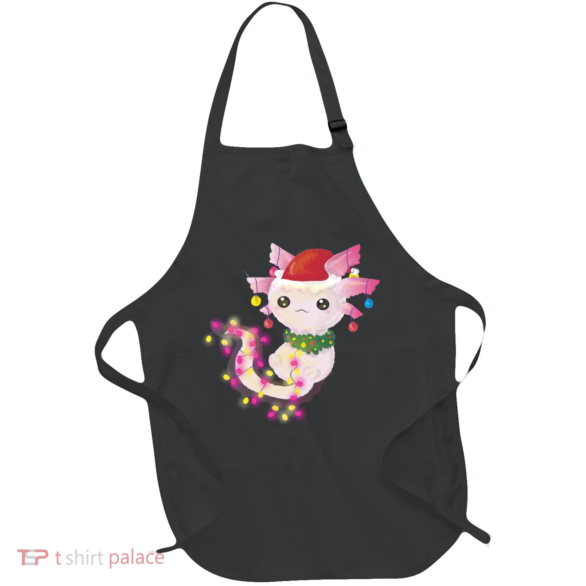 Cute Christmas Lights Axolotl Full-Length Apron With Pockets
