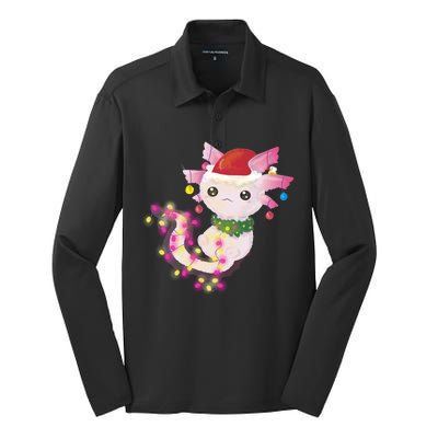 Cute Christmas Lights Axolotl Silk Touch Performance Long Sleeve Polo