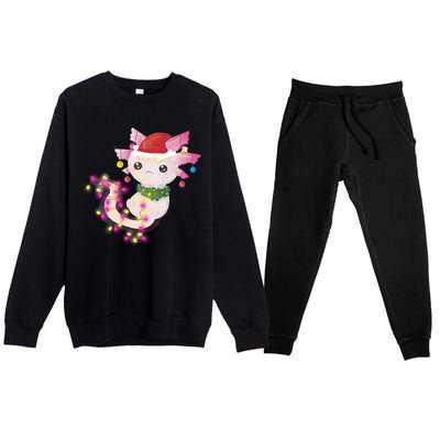 Cute Christmas Lights Axolotl Premium Crewneck Sweatsuit Set