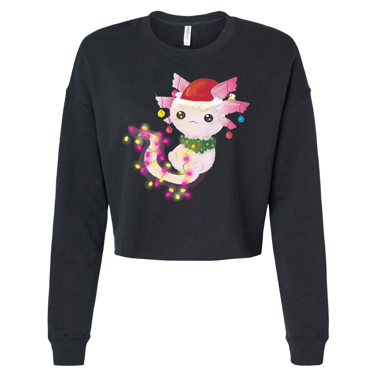 Cute Christmas Lights Axolotl Cropped Pullover Crew