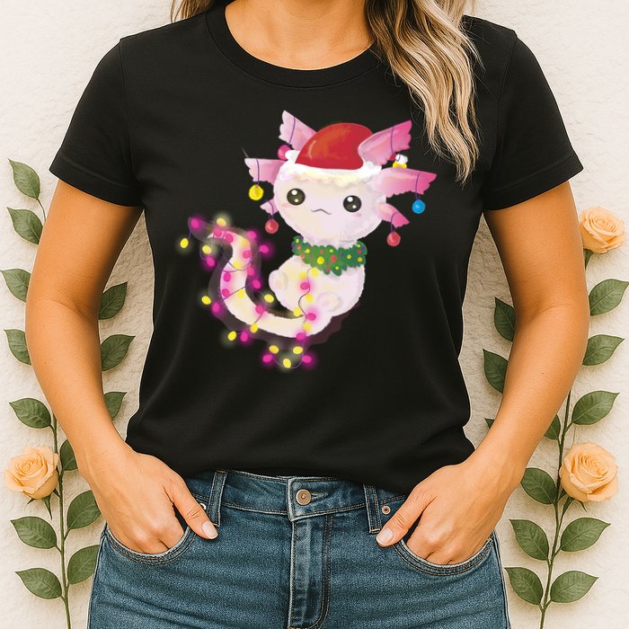 Cute Christmas Lights Axolotl Womens T-Shirt