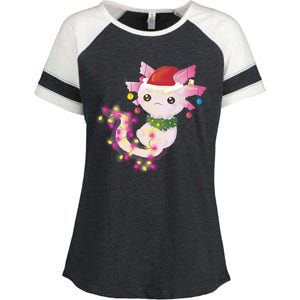 Cute Christmas Lights Axolotl Enza Ladies Jersey Colorblock Tee