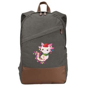 Cute Christmas Lights Axolotl Cotton Canvas Backpack