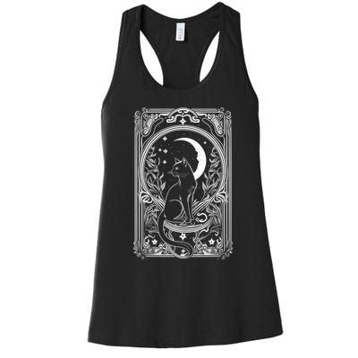 Cute Cat Lover Moon Tarot Card Cat Tarot Card Crescet Moon Women's Racerback Tank