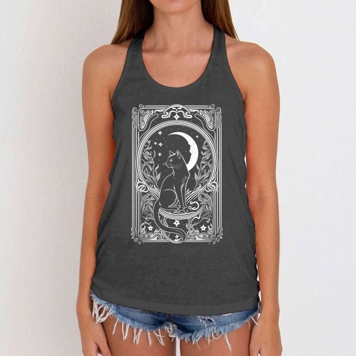 Cute Cat Lover Moon Tarot Card Cat Tarot Card Crescet Moon Women's Knotted Racerback Tank