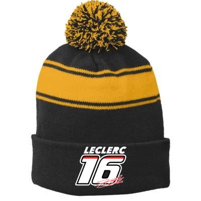 Cool Charles Leclerc 16 F1 Racing Stripe Pom Pom Beanie