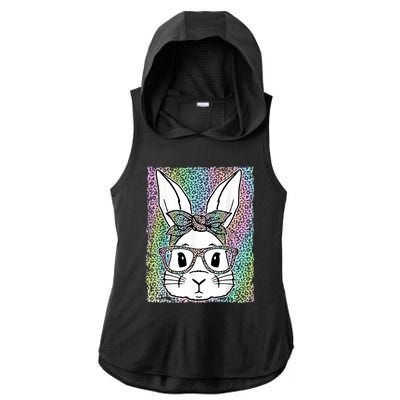 Cute Colorful Leopard Easter Bunny Glasses Headband Ladies PosiCharge Tri-Blend Wicking Draft Hoodie Tank