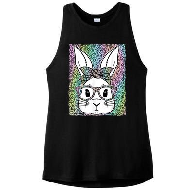 Cute Colorful Leopard Easter Bunny Glasses Headband Ladies PosiCharge Tri-Blend Wicking Tank