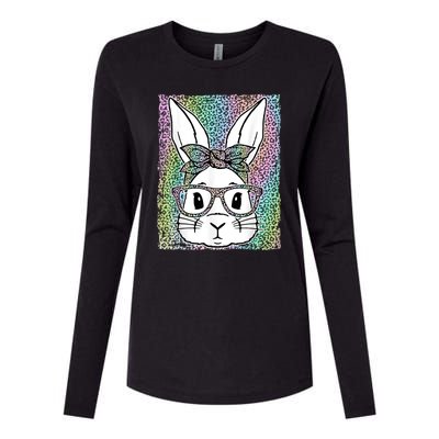 Cute Colorful Leopard Easter Bunny Glasses Headband Womens Cotton Relaxed Long Sleeve T-Shirt