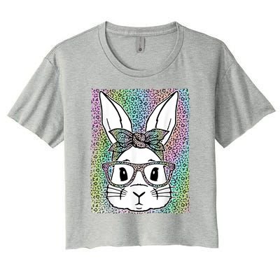 Cute Colorful Leopard Easter Bunny Glasses Headband Women's Crop Top Tee