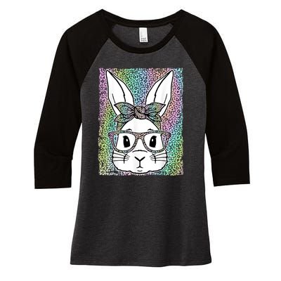 Cute Colorful Leopard Easter Bunny Glasses Headband Women's Tri-Blend 3/4-Sleeve Raglan Shirt