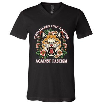 Childless Cat Ladies Against Fascism V-Neck T-Shirt