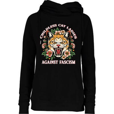 Childless Cat Ladies Against Fascism Womens Funnel Neck Pullover Hood