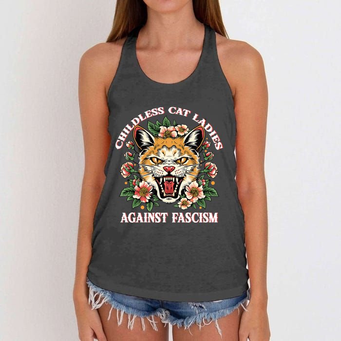 Childless Cat Ladies Against Fascism Women's Knotted Racerback Tank