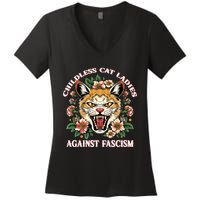 Childless Cat Ladies Against Fascism Women's V-Neck T-Shirt