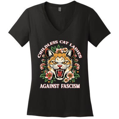 Childless Cat Ladies Against Fascism Women's V-Neck T-Shirt