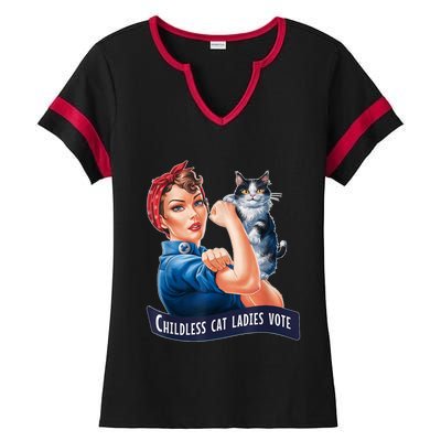 Childless Cat Ladies Vote Rosie The Riveter Ladies Halftime Notch Neck Tee