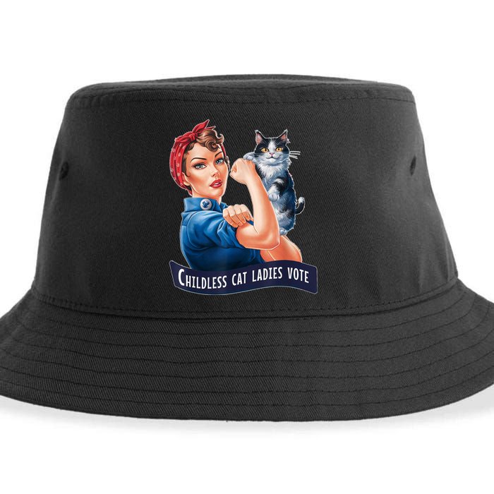 Childless Cat Ladies Vote Rosie The Riveter Sustainable Bucket Hat