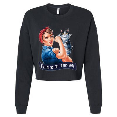 Childless Cat Ladies Vote Rosie The Riveter Cropped Pullover Crew