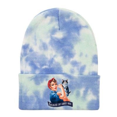 Childless Cat Ladies Vote Rosie The Riveter Tie Dye 12in Knit Beanie