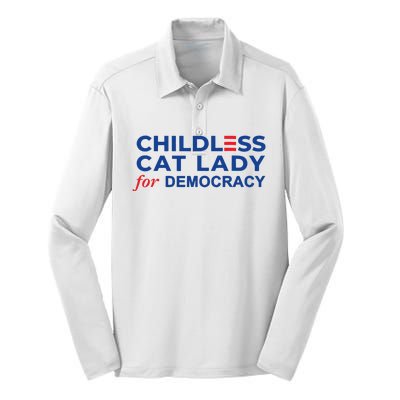 Childless Cat Lady For Democracy Voting Election 2024 Usa Silk Touch Performance Long Sleeve Polo