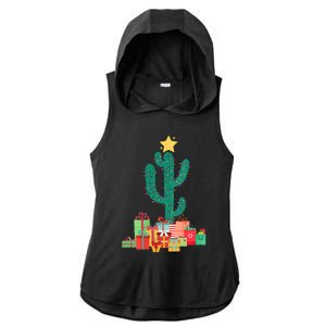 Cactus Christmas Lights With Presents Cactus Christmas Tree Ladies PosiCharge Tri-Blend Wicking Draft Hoodie Tank