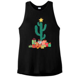 Cactus Christmas Lights With Presents Cactus Christmas Tree Ladies PosiCharge Tri-Blend Wicking Tank