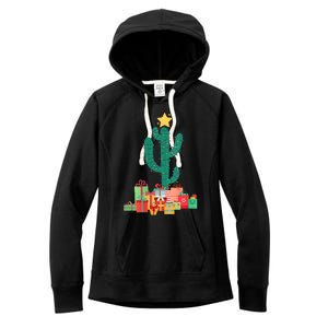 Cactus Christmas Lights With Presents Cactus Christmas Tree Women's Fleece Hoodie