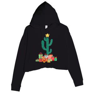 Cactus Christmas Lights With Presents Cactus Christmas Tree Crop Fleece Hoodie