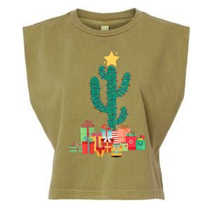 Cactus Christmas Lights With Presents Cactus Christmas Tree Garment-Dyed Women's Muscle Tee