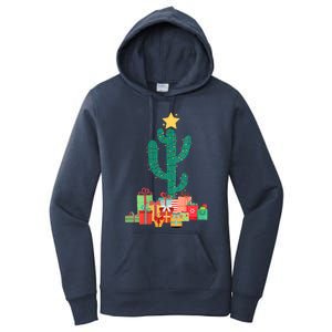 Cactus Christmas Lights With Presents Cactus Christmas Tree Women's Pullover Hoodie