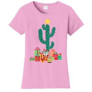 Cactus Christmas Lights With Presents Cactus Christmas Tree Women's T-Shirt