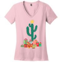 Cactus Christmas Lights With Presents Cactus Christmas Tree Women's V-Neck T-Shirt