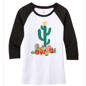 Cactus Christmas Lights With Presents Cactus Christmas Tree Women's Tri-Blend 3/4-Sleeve Raglan Shirt