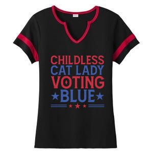 Childless Cat Lady Voting Blue Graphic Ladies Halftime Notch Neck Tee