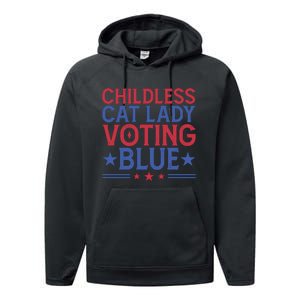 Childless Cat Lady Voting Blue Graphic Performance Fleece Hoodie