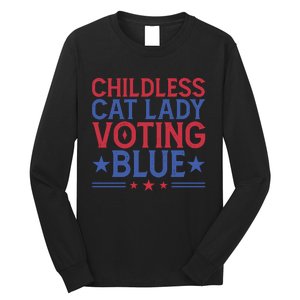 Childless Cat Lady Voting Blue Graphic Long Sleeve Shirt