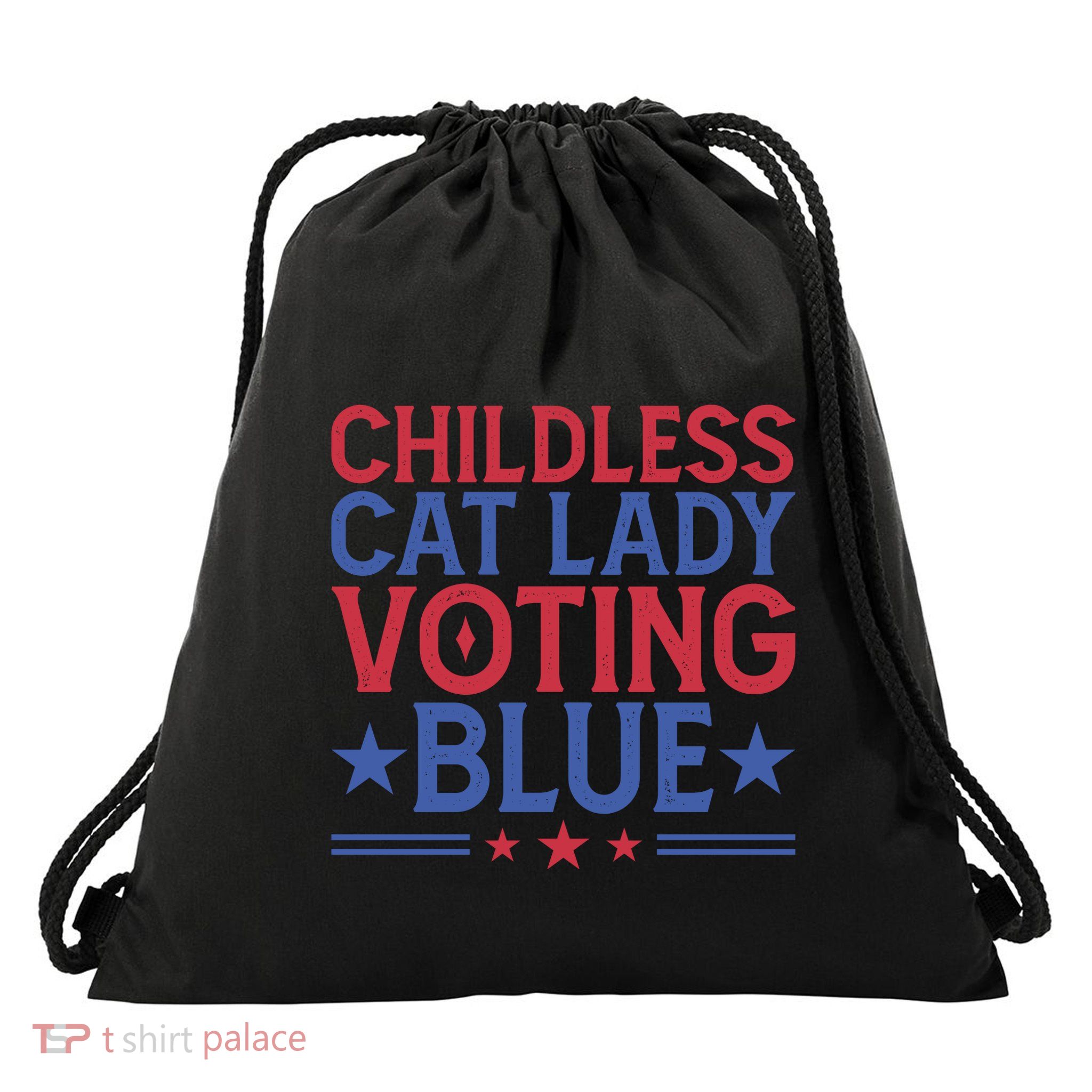 Childless Cat Lady Voting Blue Graphic Drawstring Bag